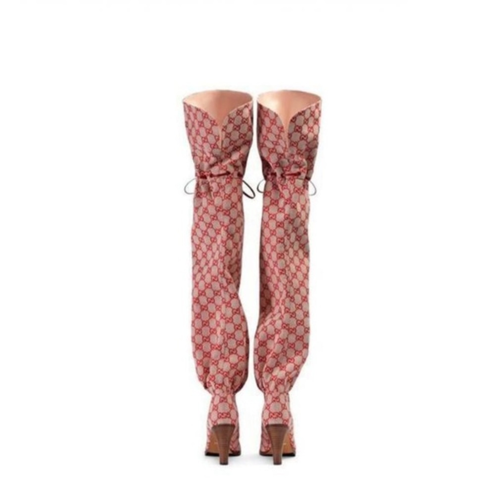 Gucci Red Patterned Heeled Boots - Picture 2 of 13